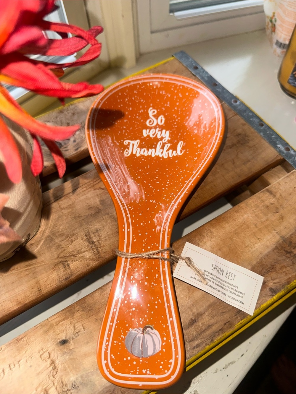 "So Very Thankful" Orange Ceramic Spoon Rest - New - Picture 4 of 5